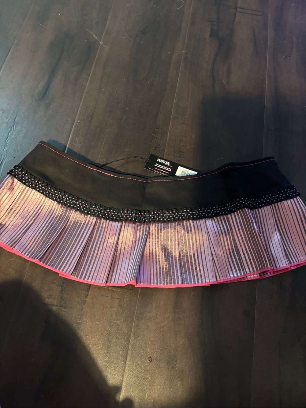 Vintage Y2K micro mini skirt hustler black pink metallic O/S small medium nwt - Picture 4 of 4